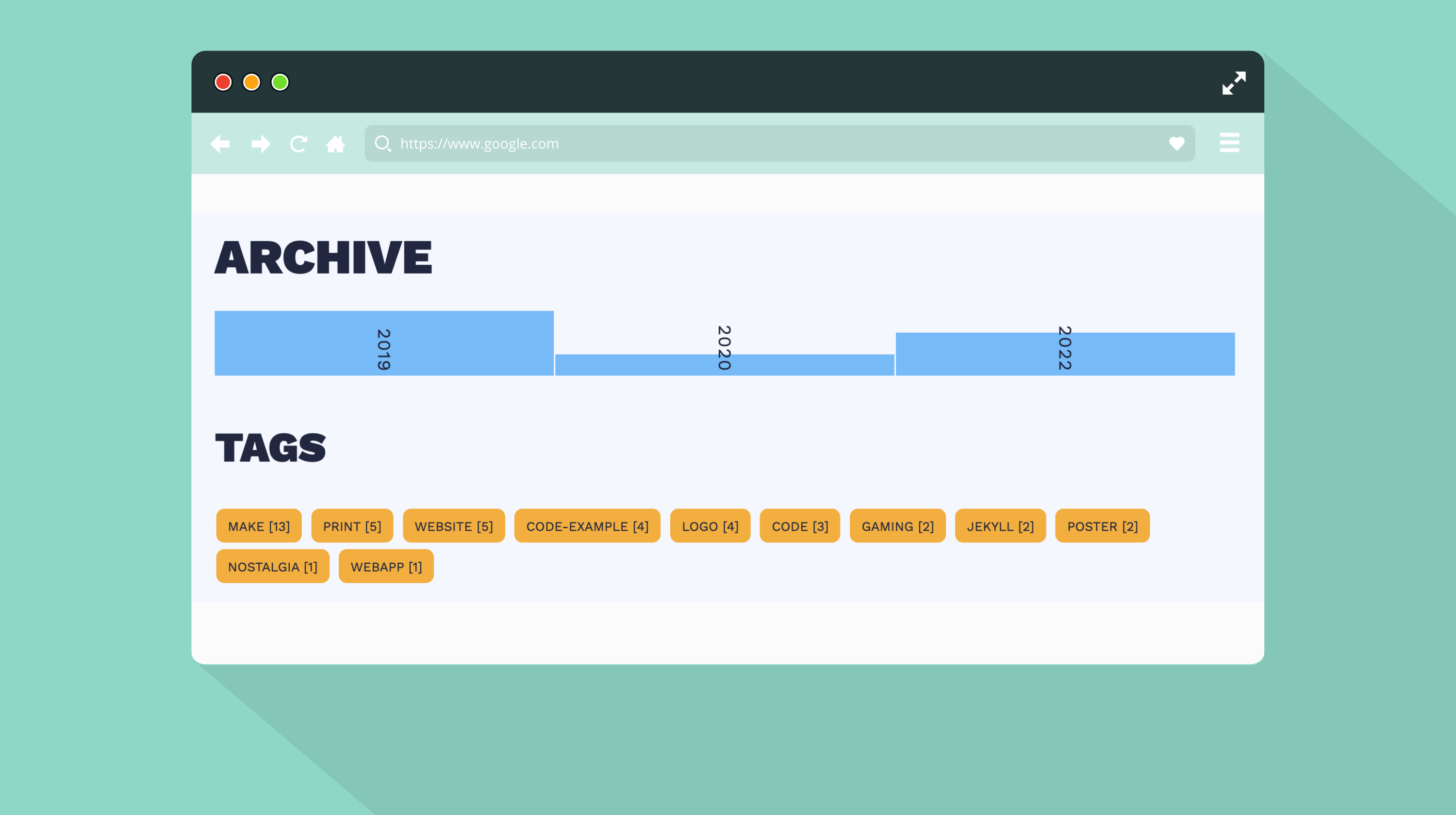 Image of the archive chart on this site using css grid and Jekyll for loops