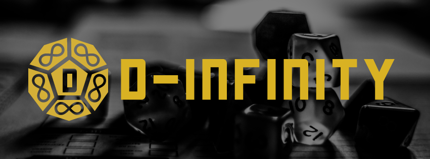 D-Infinity logo in gold with gaming background