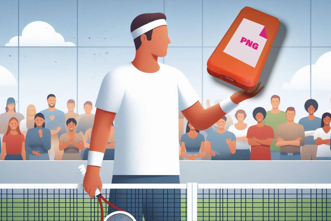 a tennis player serving a raspberry pi pico with an image on it